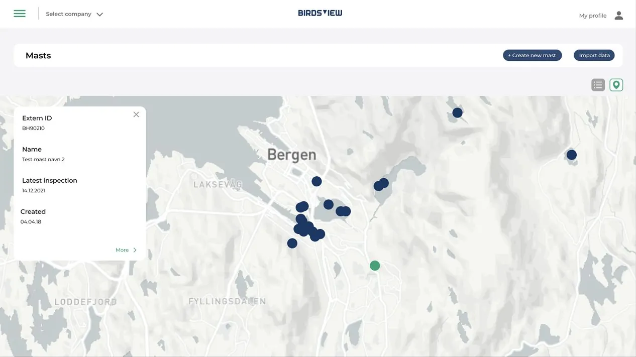 A Birdsview platform projektáttekintő felülete